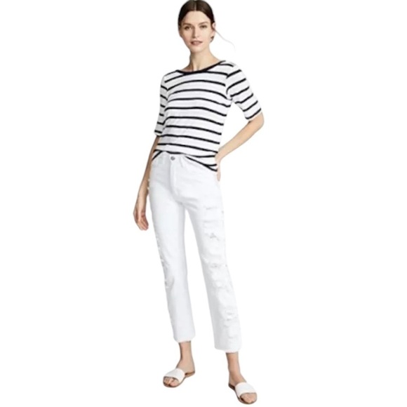 NWT 3 x 1 White Boyfriend Higher Ground Ripped Crop Jeans - Picture 1 of 12